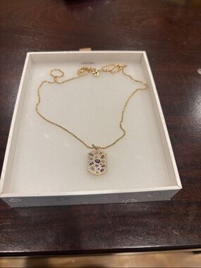 Gold Pendant Necklace with Amethyst Dog Tag